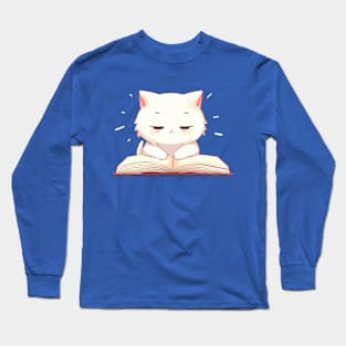 a bored white cat studying- anime Long Sleeve T-Shirt